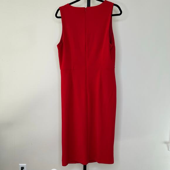 Rachel Roy Red Dress-XL- Pencil w/ Ruffle, sleeveless, v neck, zippered, stretch - Picture 5 of 7
